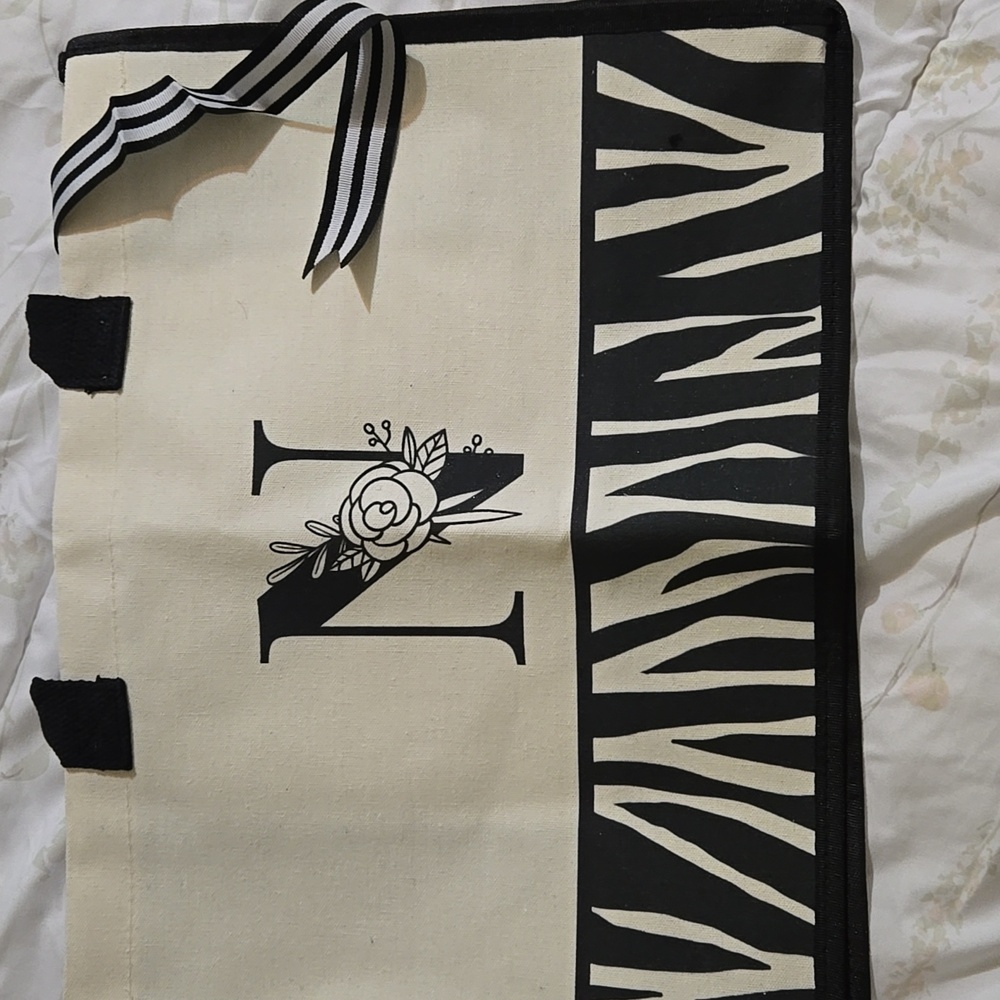 Initial (N or R available) Black and White Canvas Tote Bag with Monogram - Picture 8 of 8